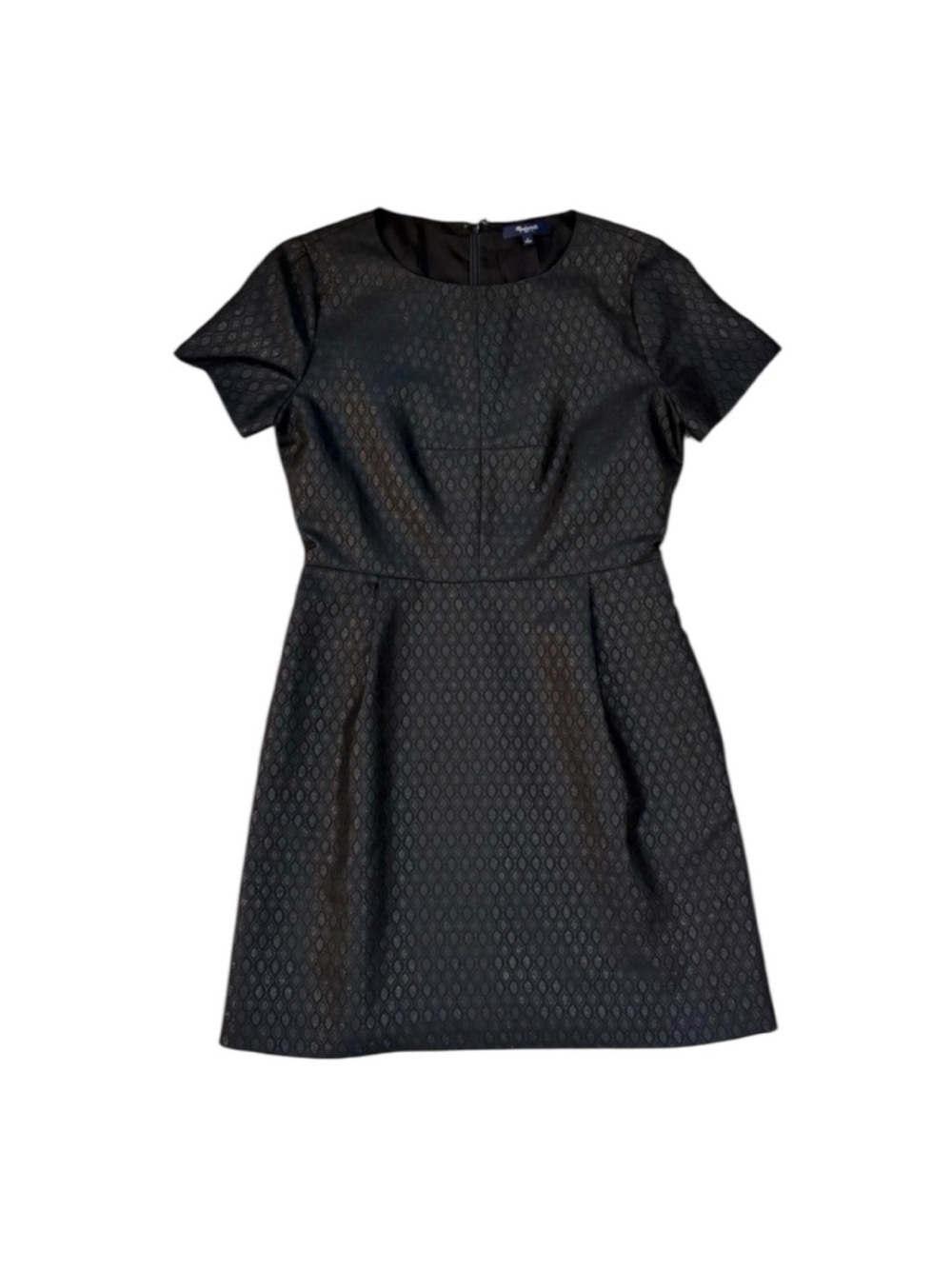 Madewell Fitted Brocade Black Metallic Short Sleeve Wool Blend Dress